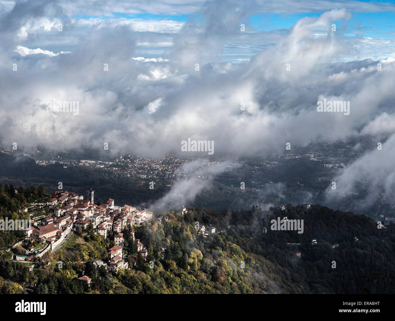 Sacro Monte di Varese, panorama from the mountain Campo dei Fiori Stock Photo