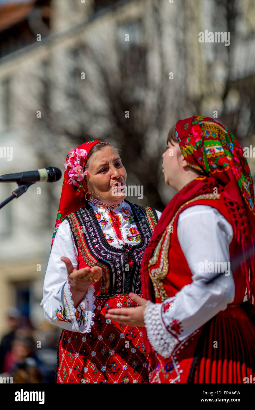 Female Bulgarian folklore singers during the traditional folklore festival "1000 national costumes" Stock Photo