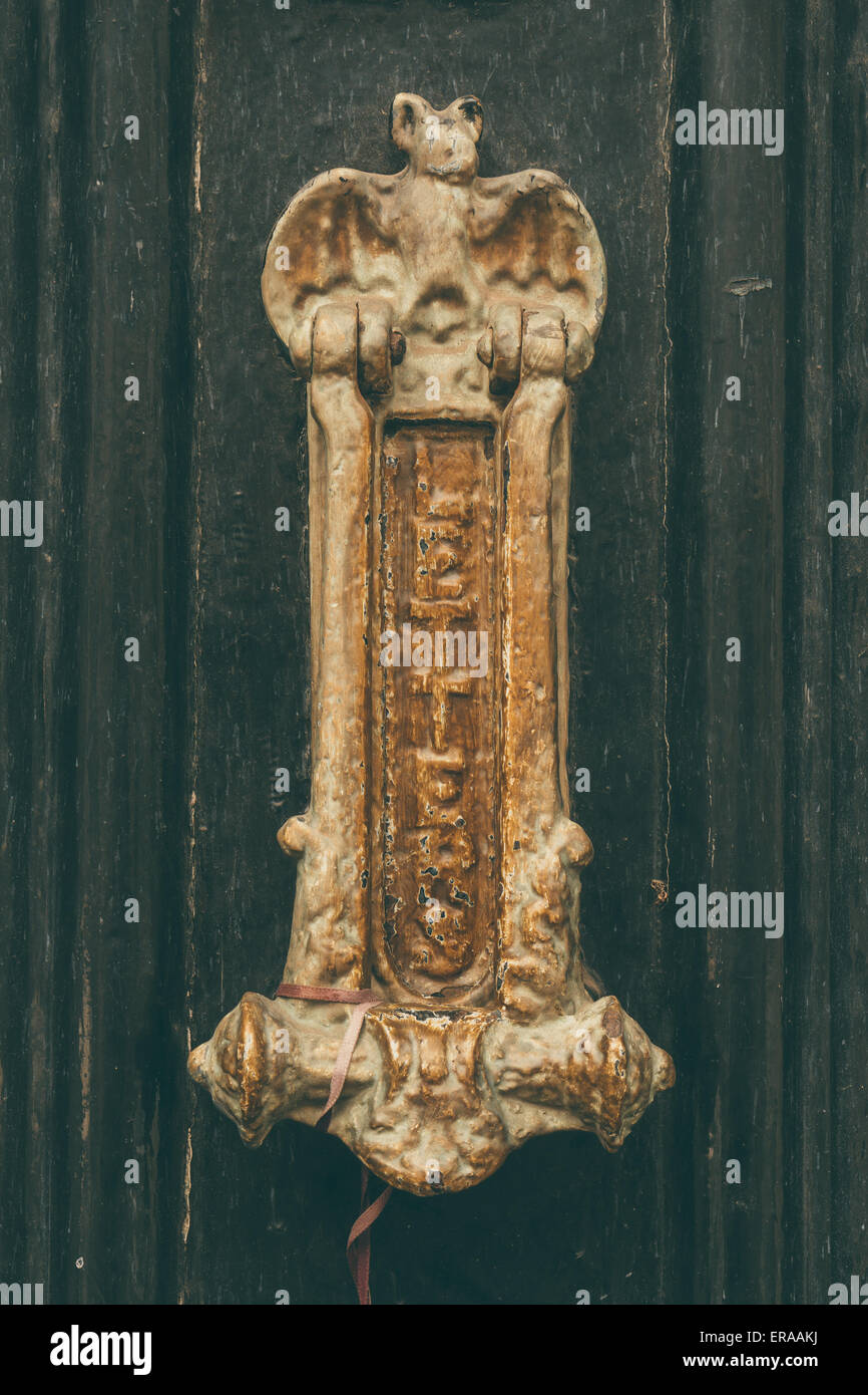 Letter Box Slot And Door Knocker In A Wooden Door Vintage Styled