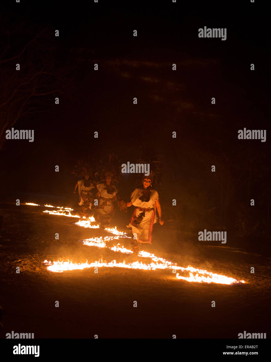 Mayan women in Fire of Life Ceremony, Riviera Maya Stock Photo