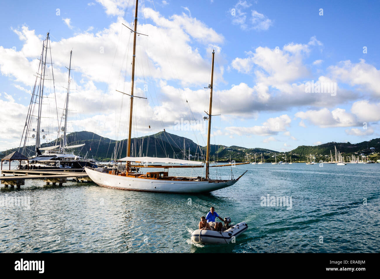 Classic white wooden yacht, English Harbour, Antigua Stock Photo Alamy