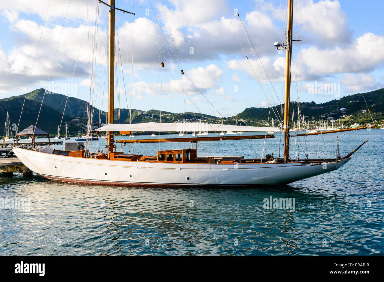 Classic white wooden yacht, English Harbour, Antigua Stock Photo Alamy