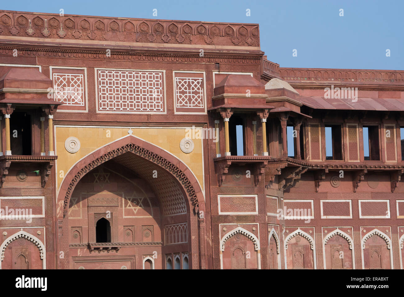 India, Agra. The Red Fort of Agra. This sandstone fortress was once the