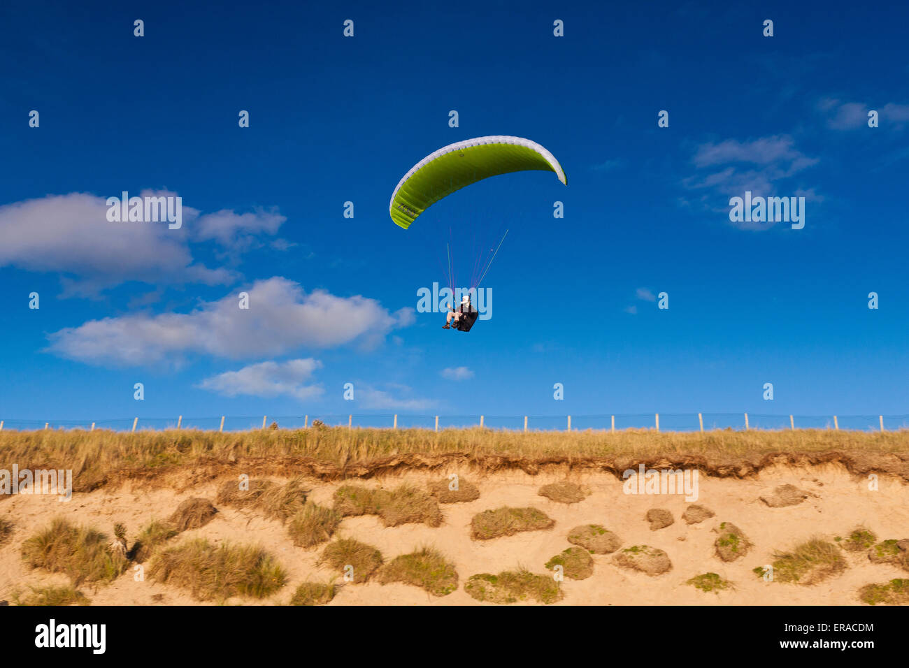 Paragliding Over Praa Sands,Cornwall, South West,Uk Stock Photo
