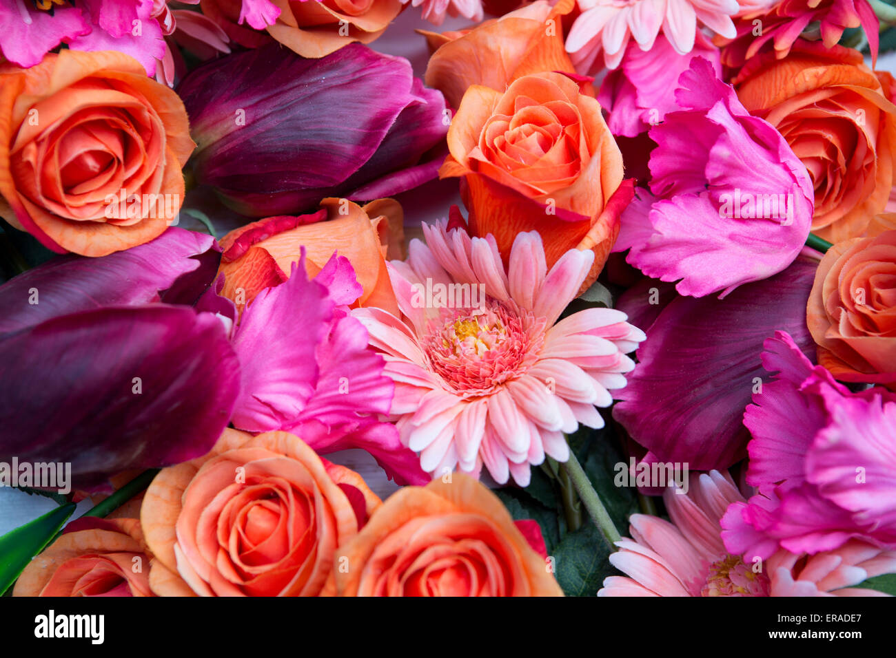 beautiful mix flowers with tulips,roses and gerberas Stock Photo - Alamy