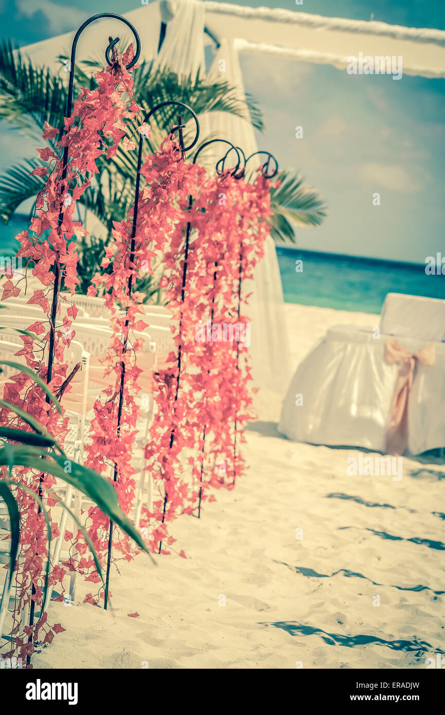 Wedding preparation on Mexican beach against a background of beautiful sea Stock Photo