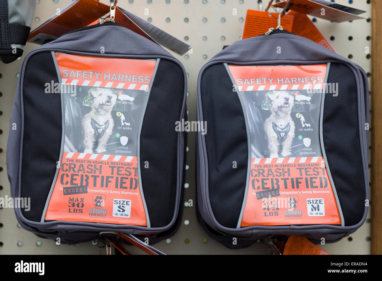 Dog car safety Harnesses for sale Stock Photo