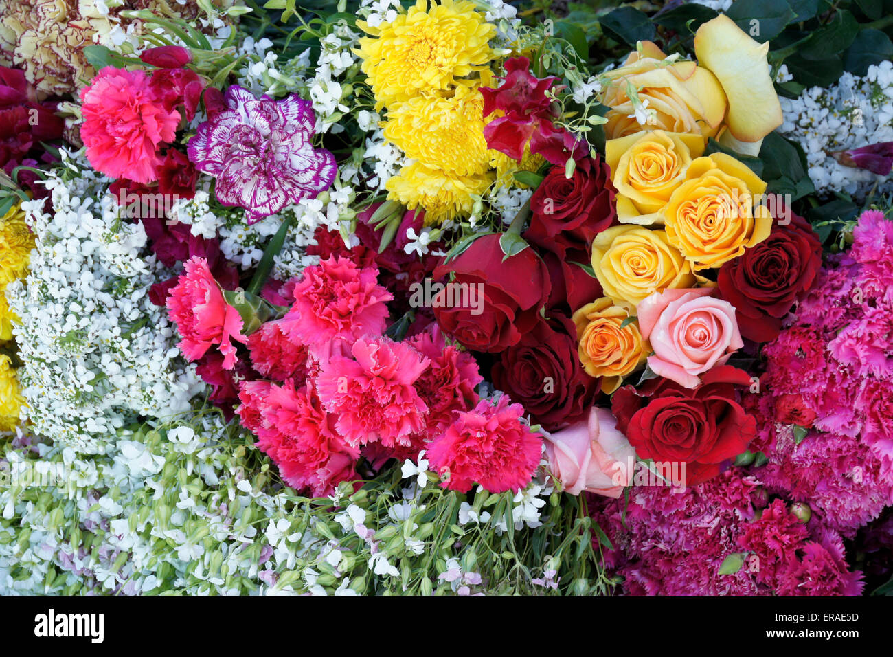 Flowers for sale in Sunday market, Urcos (near Cuzco), Peru Stock Photo