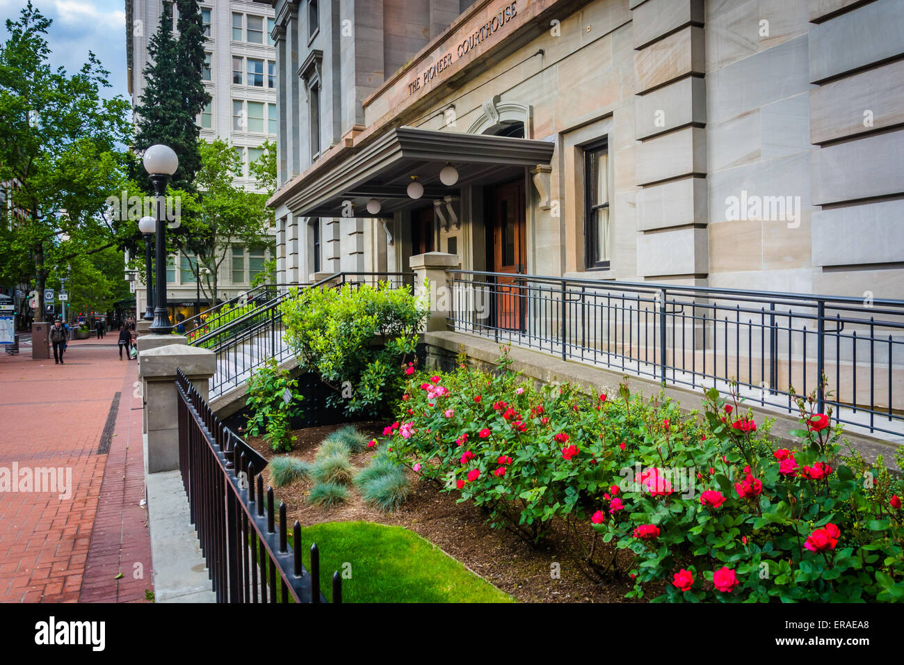 Gardens outside the Pioneer Courthouse in Portland, Oregon. Stock Photo