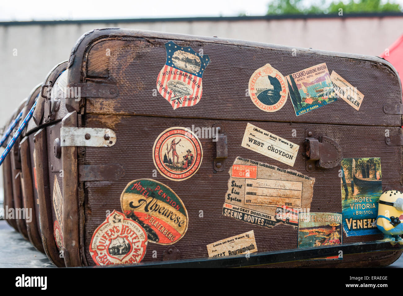 Vintage 1940's leather suitcase luggage Euro+Asian stickers decals for parts