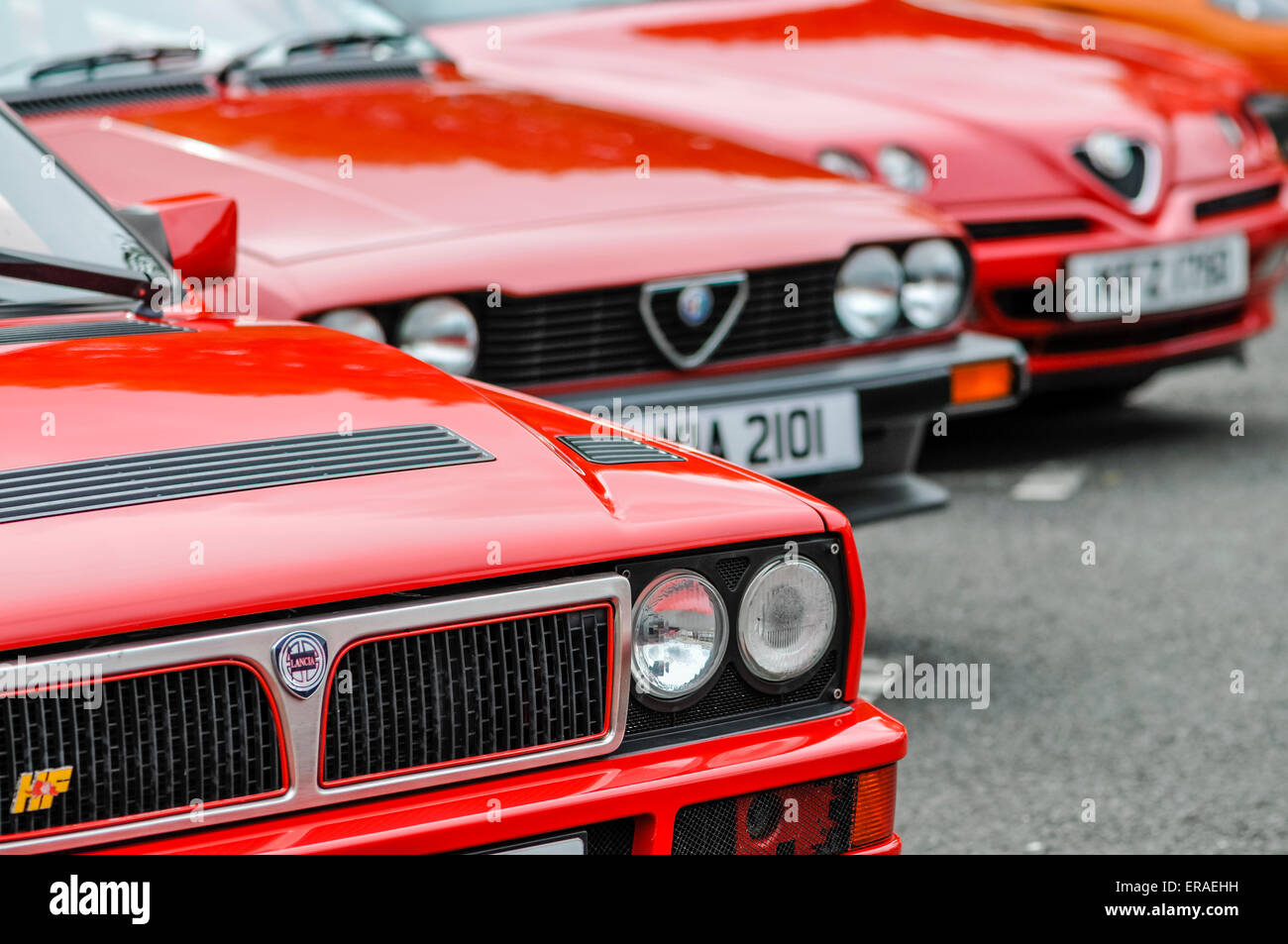 A row of Lancia and Alfa Romeo cars. Stock Photo