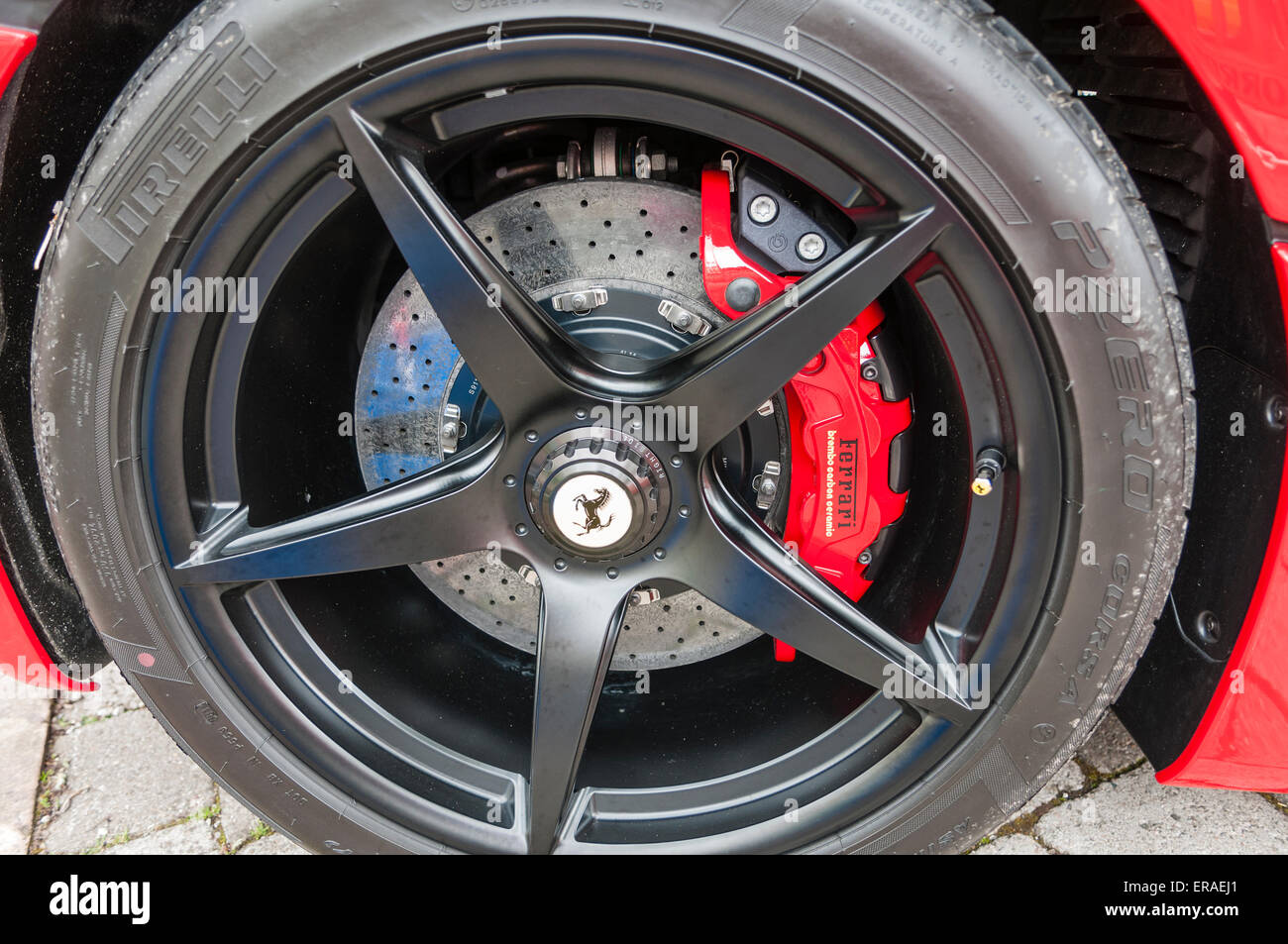 Brembo ceramic brakes on a Ferrari LaFerrari (F150) hybrid supercar Stock Photo