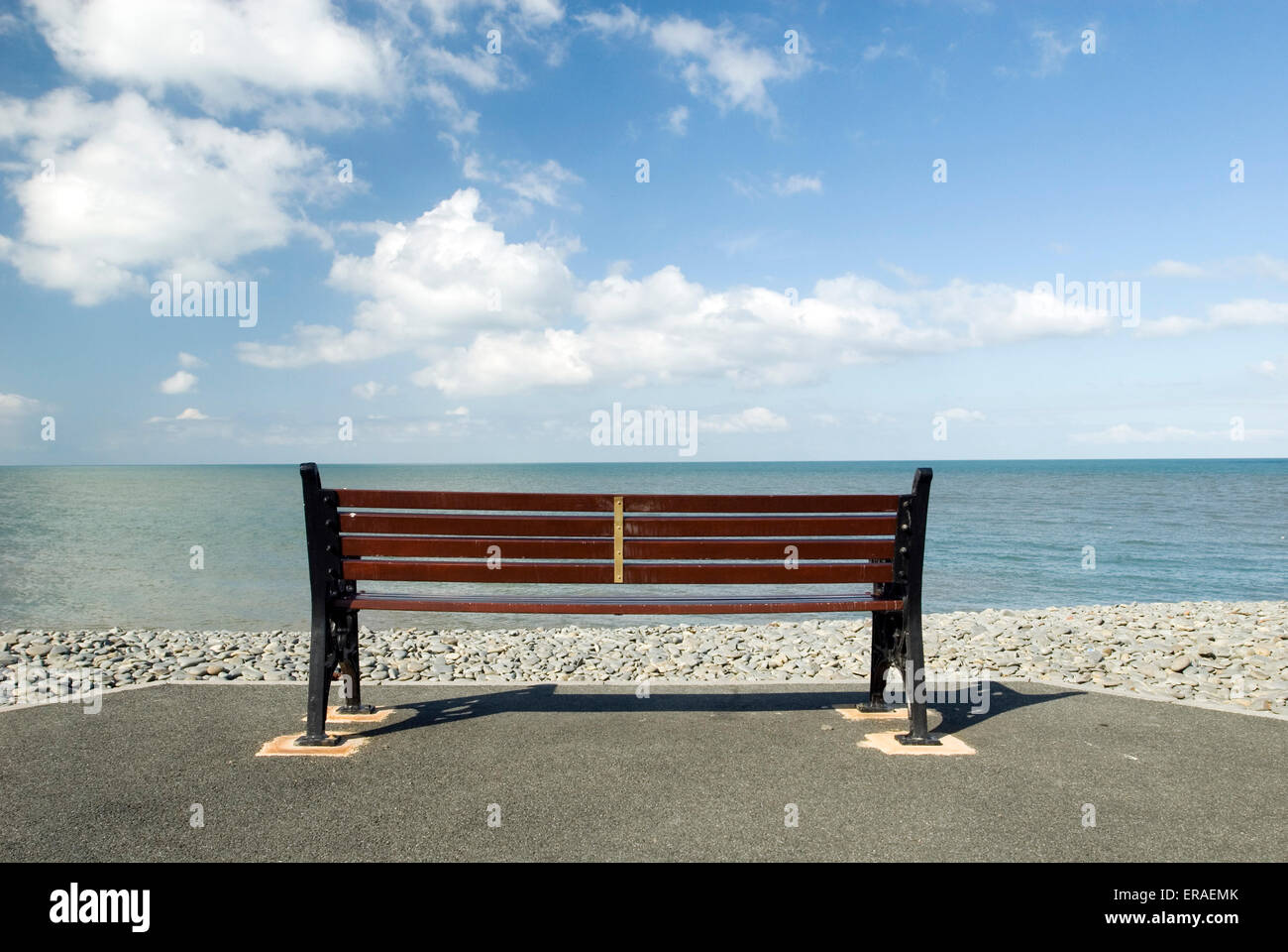 Bench at the sea, no people Stock Photo
