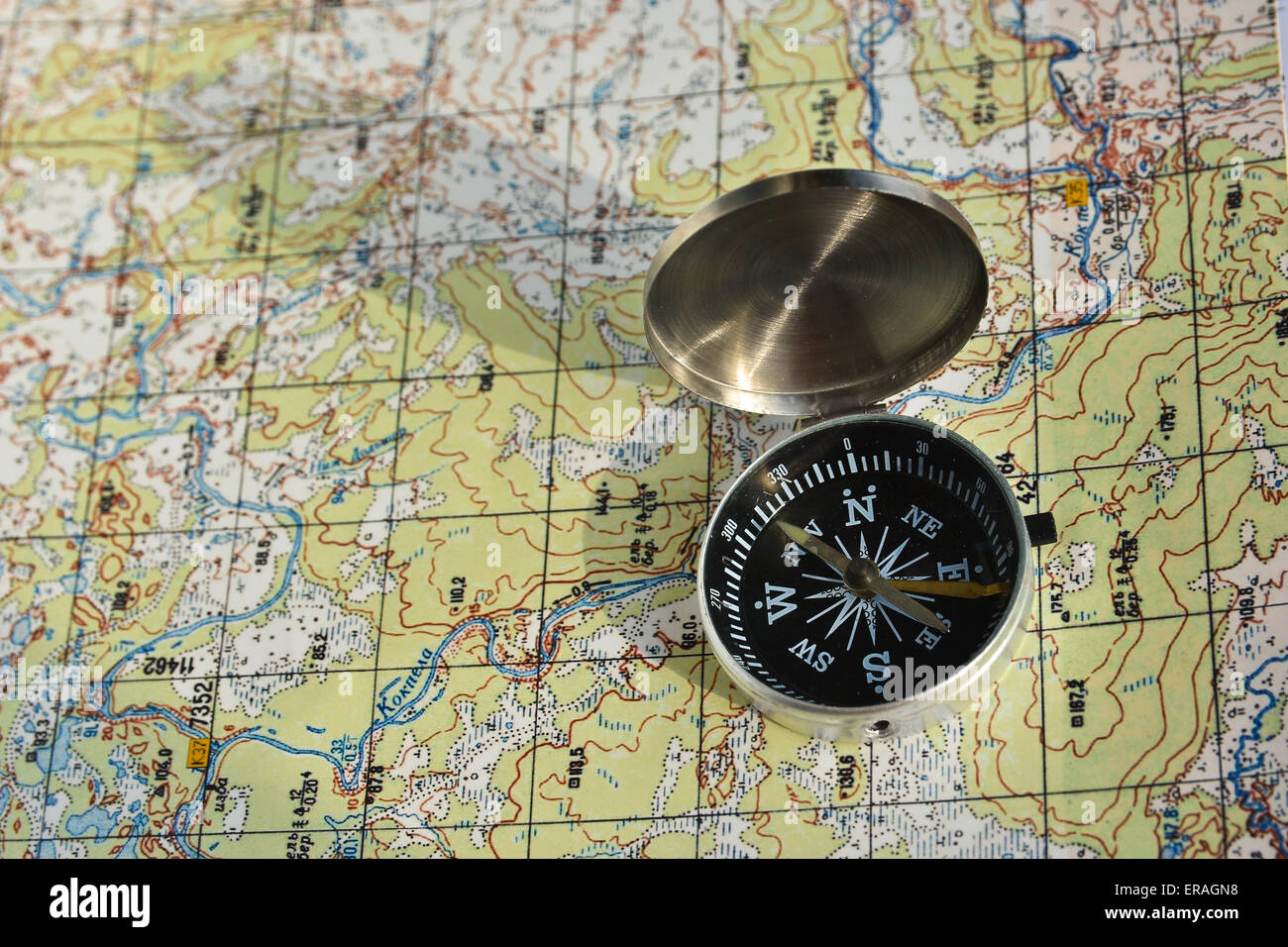 Navigation equipment for orienteering. compass and topographic