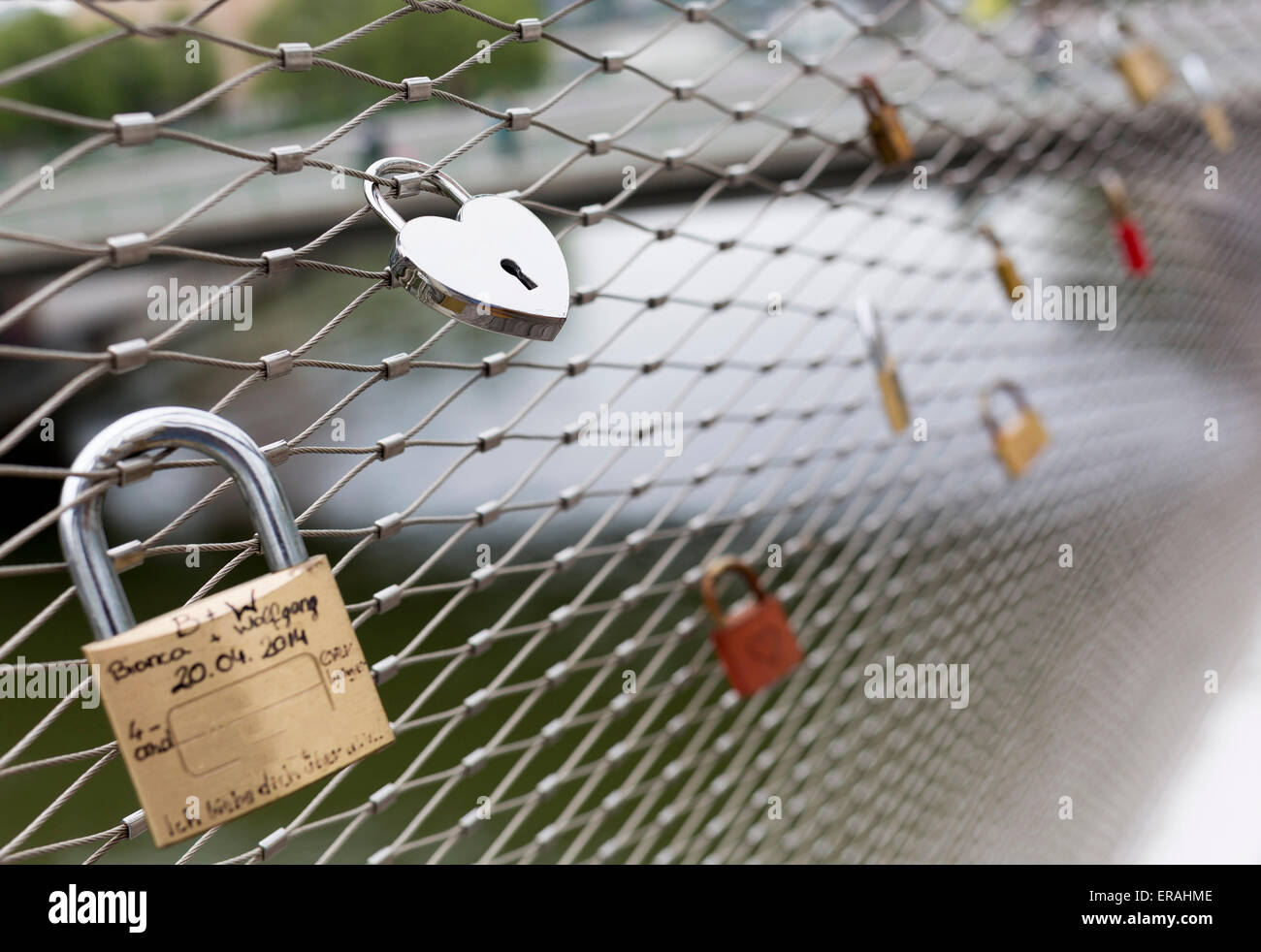 Message of Love on a Padlocks locked to a Bridge fence in Vienna