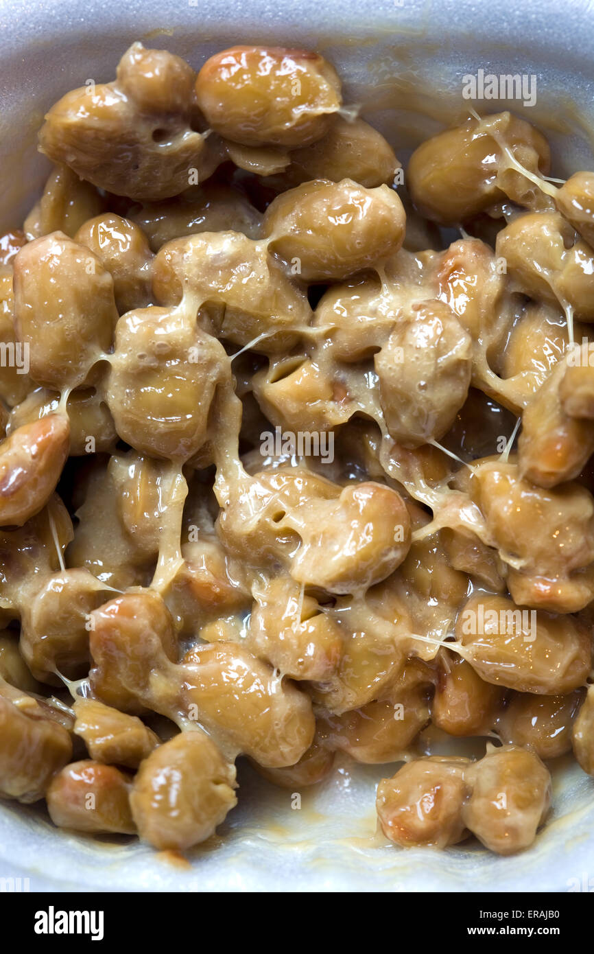 Natto a traditional Japanese food made from soybeans fermented with