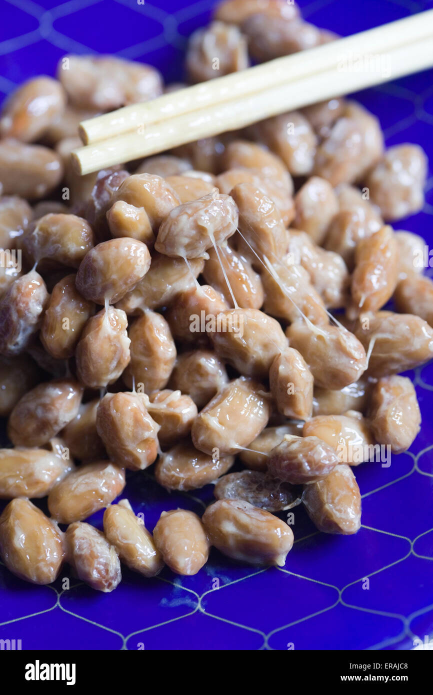 Natto a traditional Japanese food made from soybeans fermented with