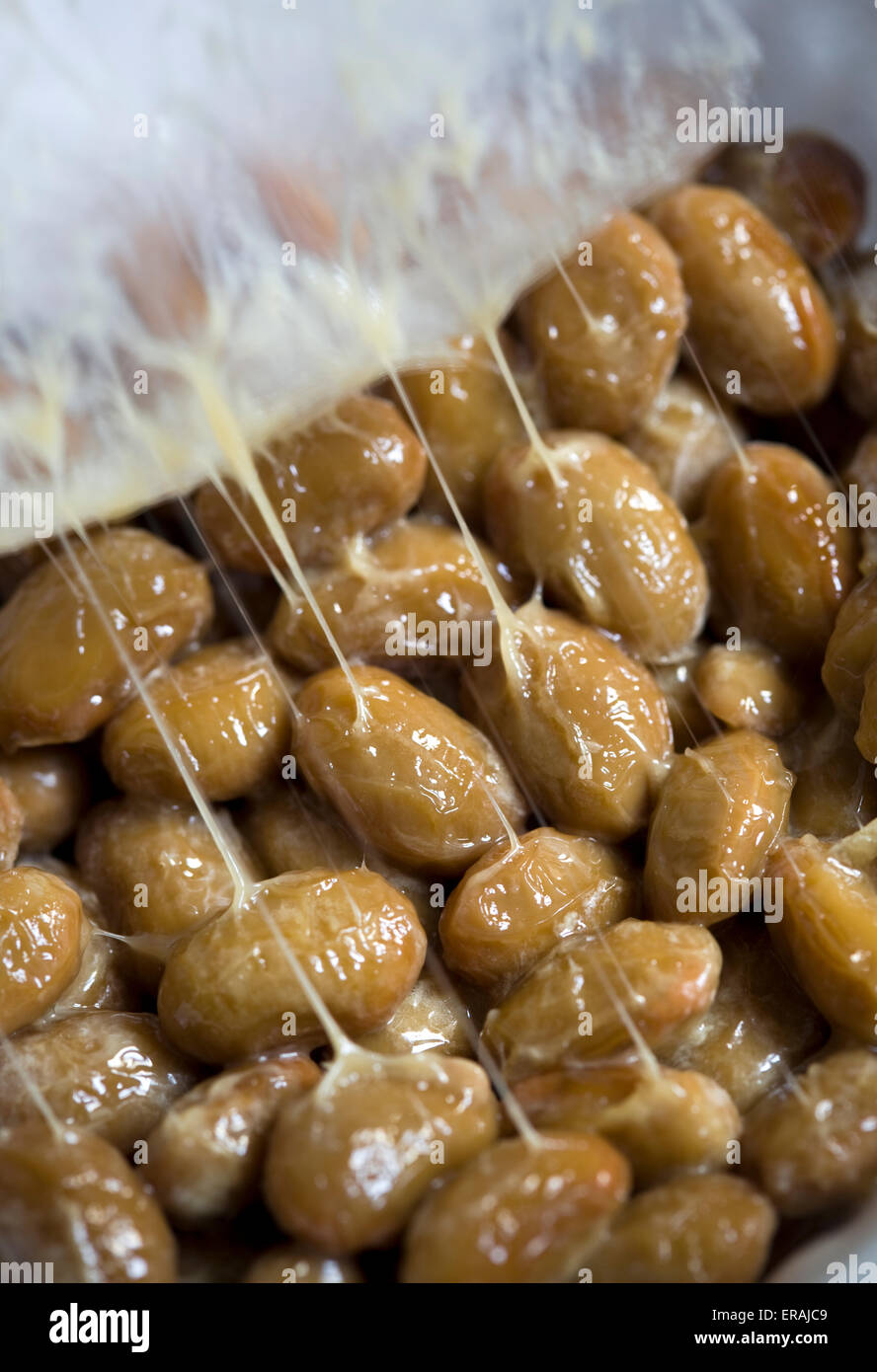 Natto a traditional Japanese food made from soybeans fermented with