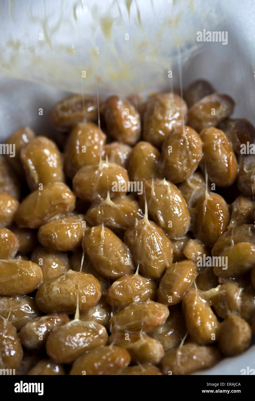 Natto a traditional Japanese food made from soybeans fermented with