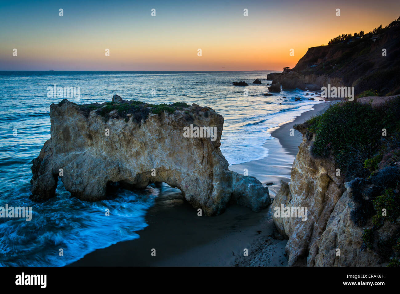 Sea stack and view of the Pacific Ocean at sunset, from cliffs at El ...
