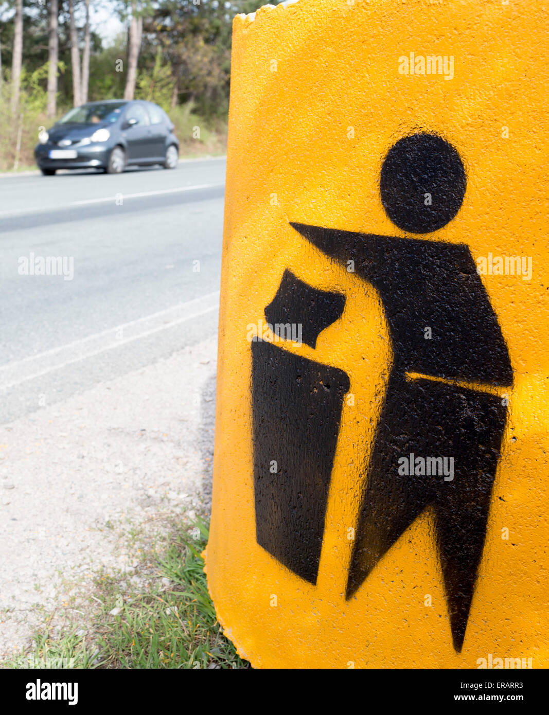 Concrete trash containers are installed near the road Stock Photo - Alamy