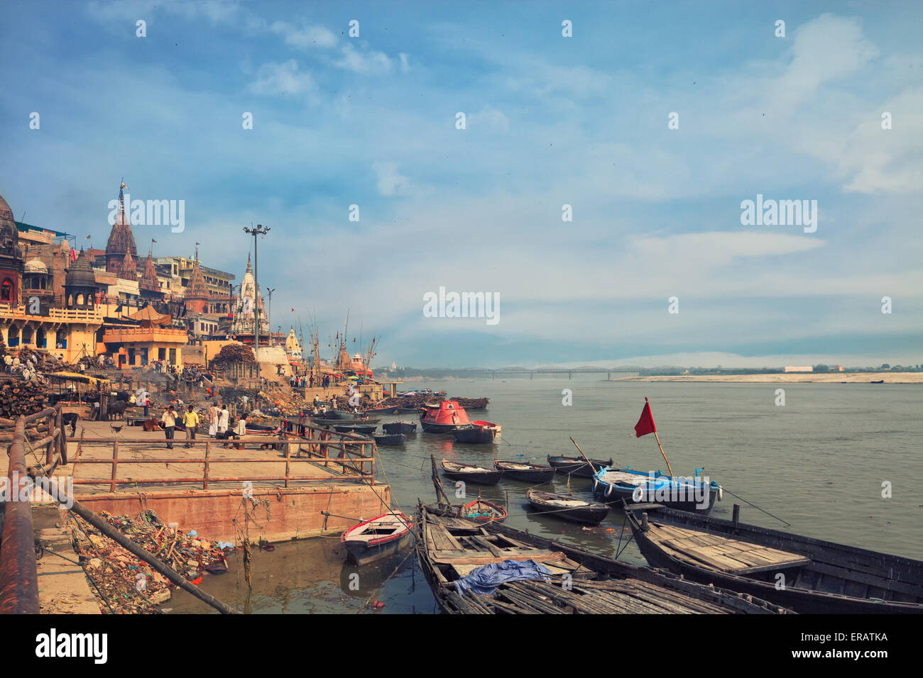 A view of holy ghats of Varanasi Stock Photo