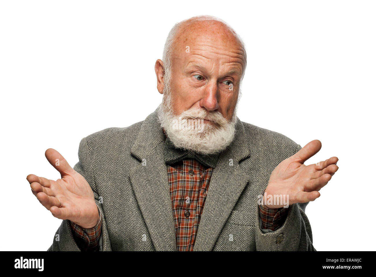 Old man with a big beard and a smile on white background Stock Photo