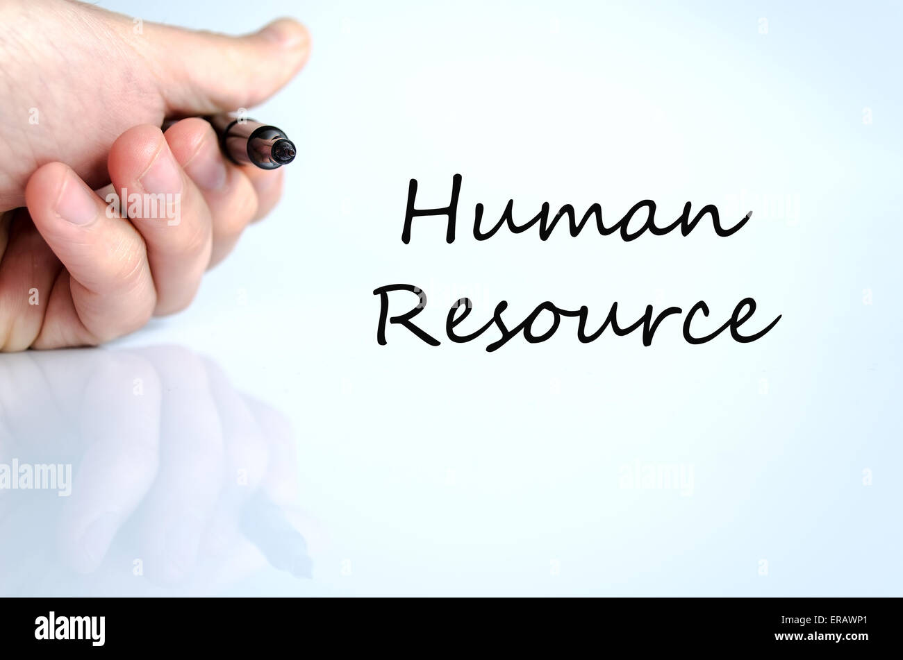 Pen in the hand isolated over white background Human resource concept Stock Photo