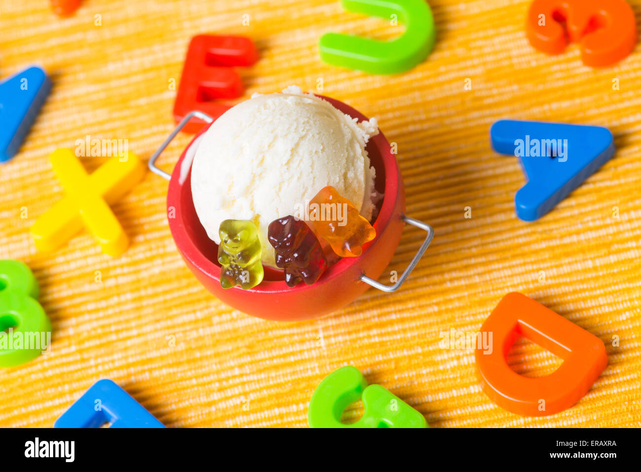 Gummy bear ice cream with colorful gummy bears as children ice cream ...