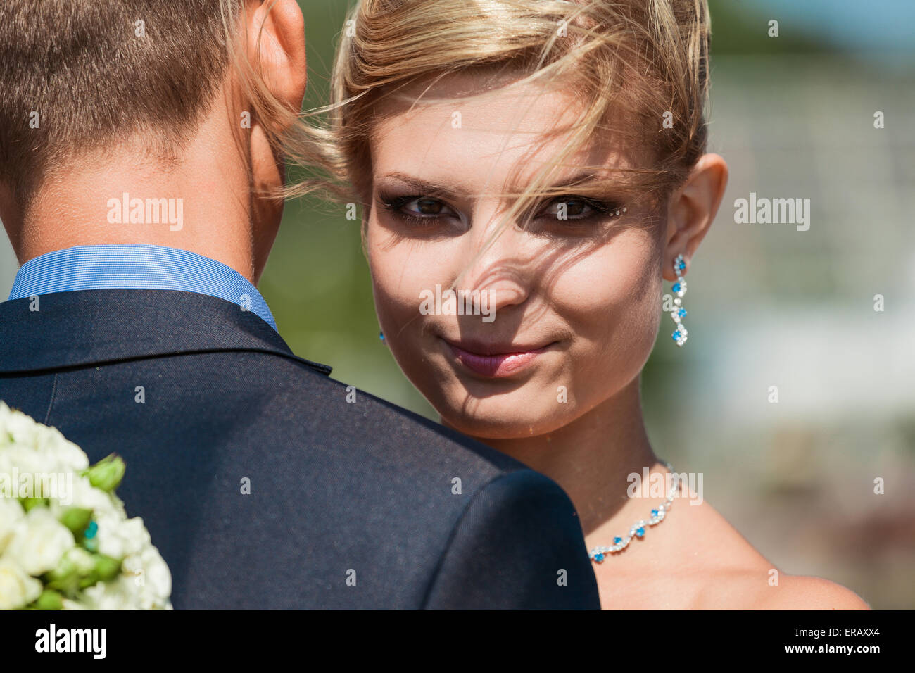 Happy bride and groom on their wedding day Stock Photo