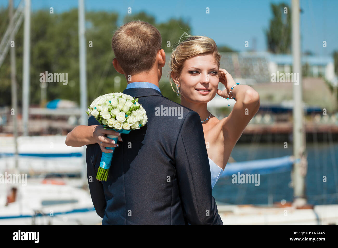 Happy bride and groom on their wedding day Stock Photo - Alamy
