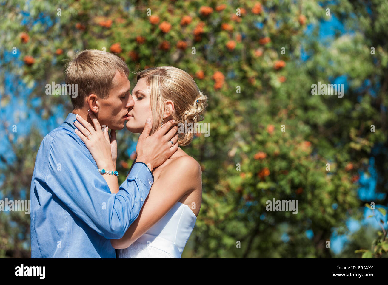 Happy bride and groom on their wedding day Stock Photo