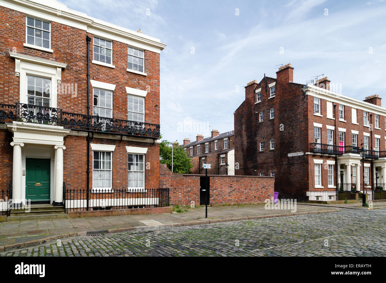 Regency terraces made of brick in Huskisson Street, Liverpool. Stock Photo