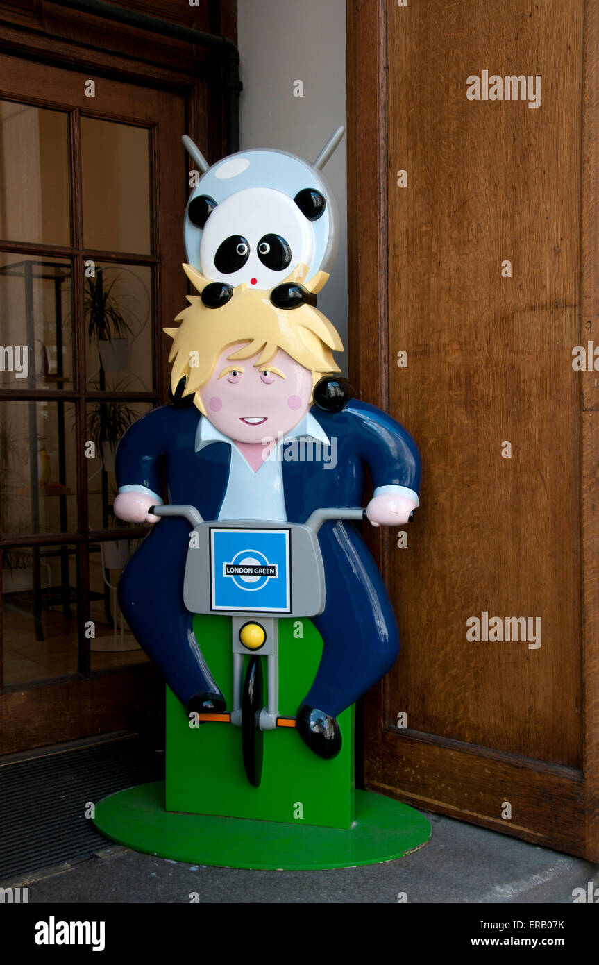 May30th 2015 Model of Boris on a bike and panda, County Hall. Stock Photo
