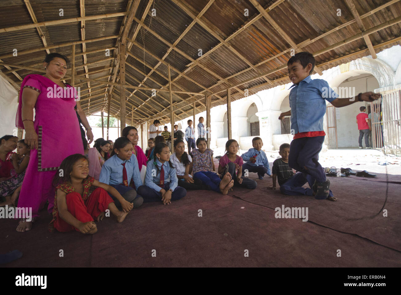 Kathmandu, Nepal. 31st May, 2015. A young boy displays his skipping