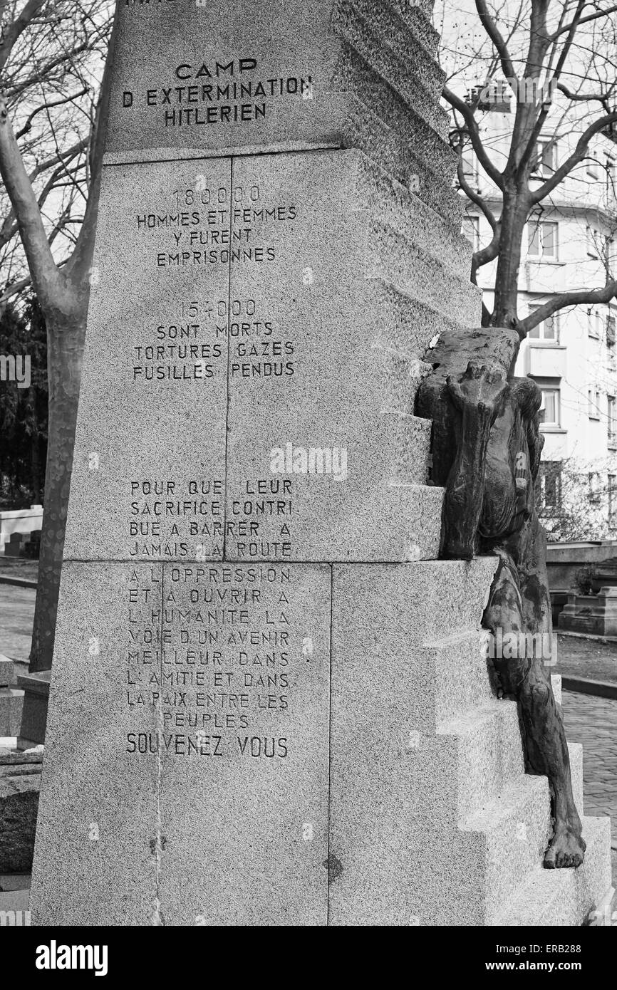 Memorial to Jews that died in Mauthausen-Gusen concentration camp Pere Lachaise cemetery Paris France Europe Stock Photo