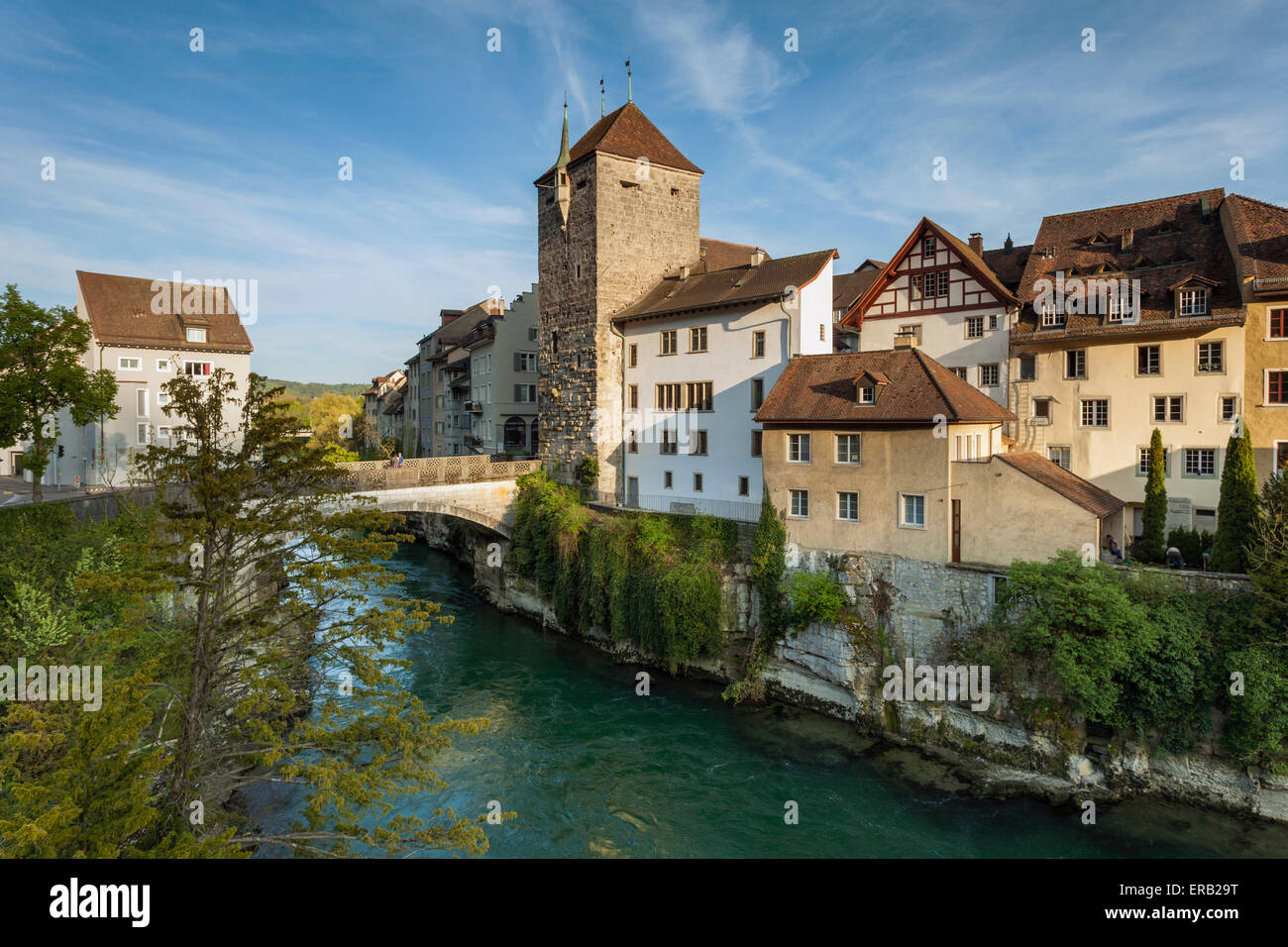 Spring afternoon in the historic town of Brugg, Switzerland. Stock Photo