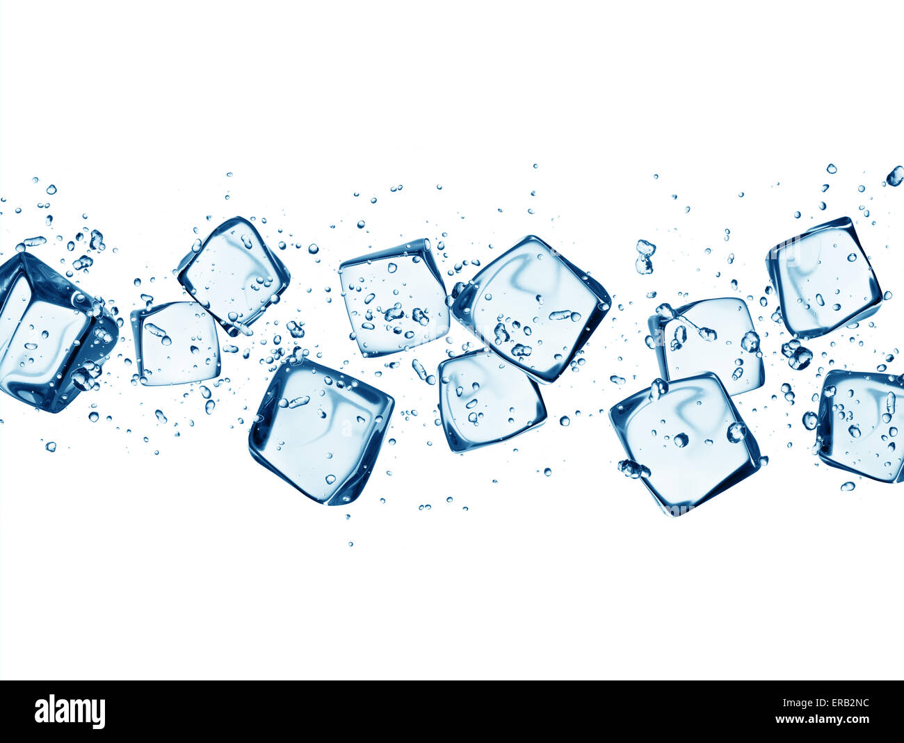 Falling ice cubes in water splashes isolated on white background Stock ...