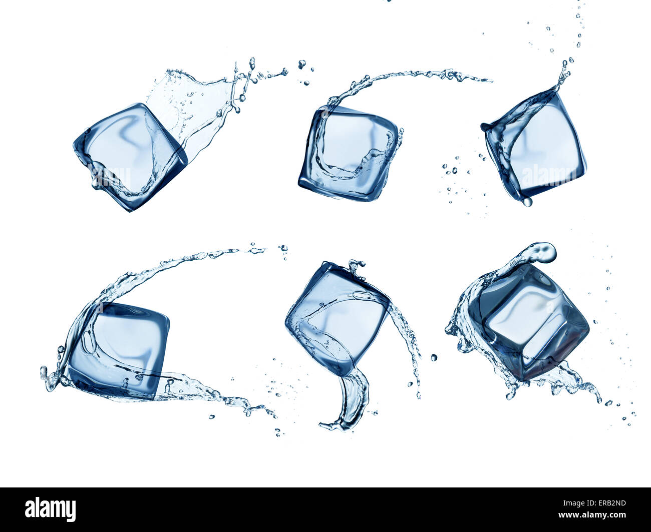 Set of ice cubes in water splashes isolated on white background Stock ...