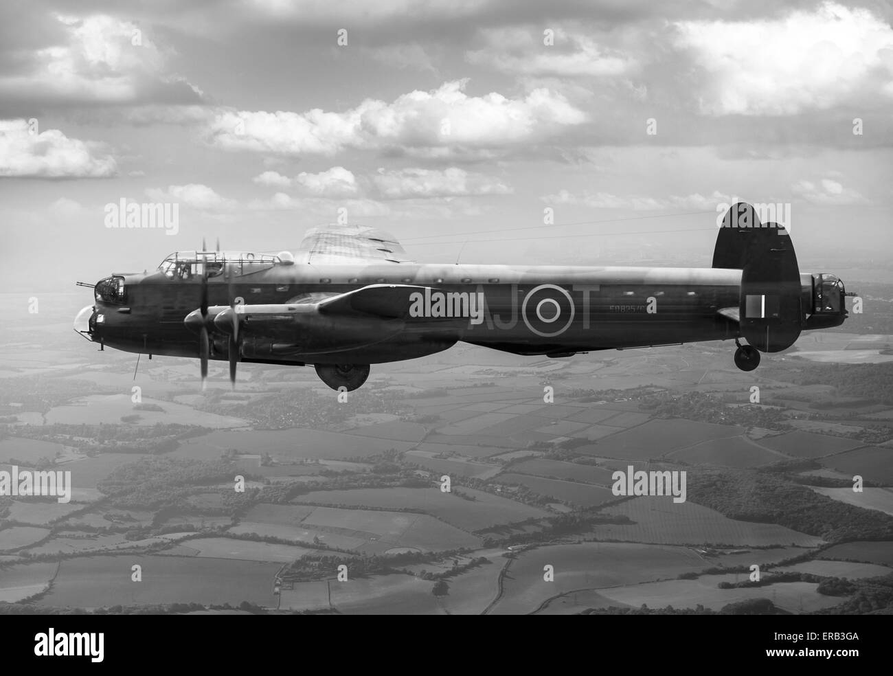 A specially adapted 'Dambuster' Lancaster bomber, Type 464 (Provisioning), ED825/G, coded AJ-T, as flown by Joe McCarthy. B&W Stock Photo