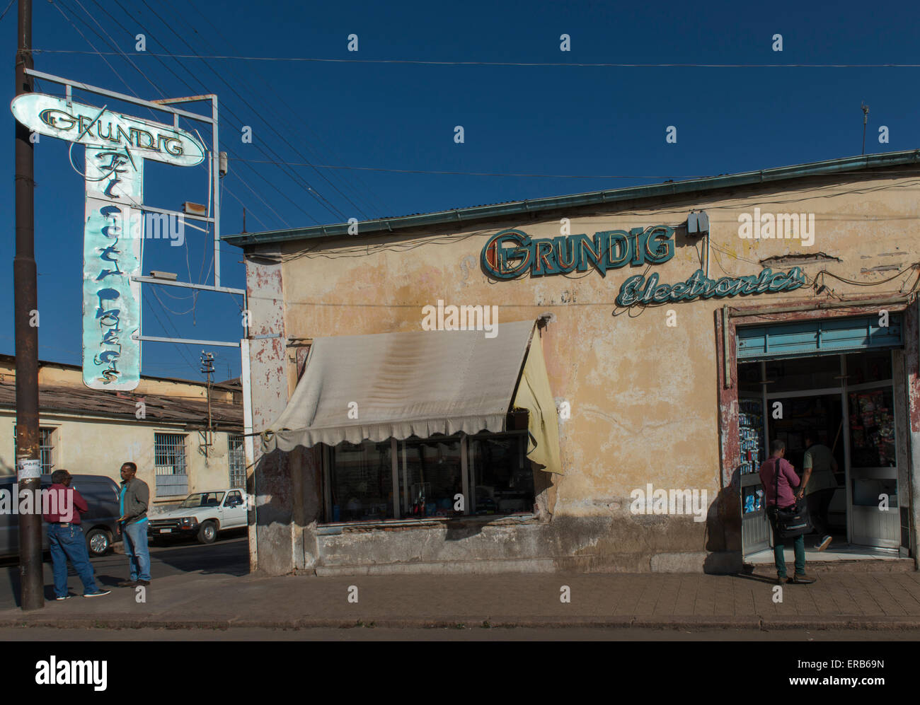 A Commercial Street With The Once Famous Grundig Brand, Asmara Stock Photo