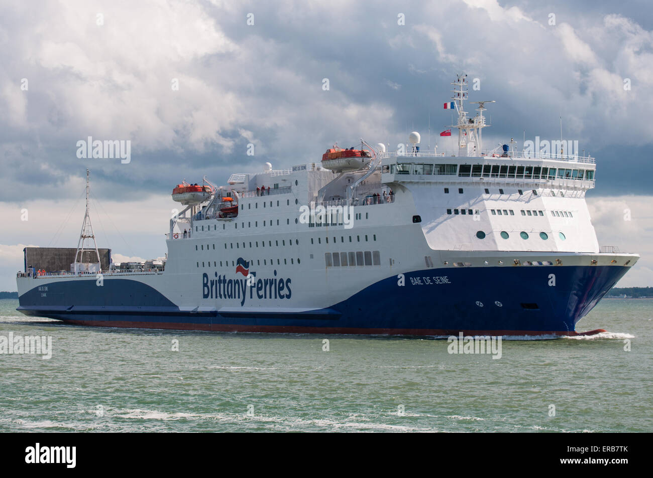 Baie De Seine approaching Portsmouth under a dramatic sky Stock Photo