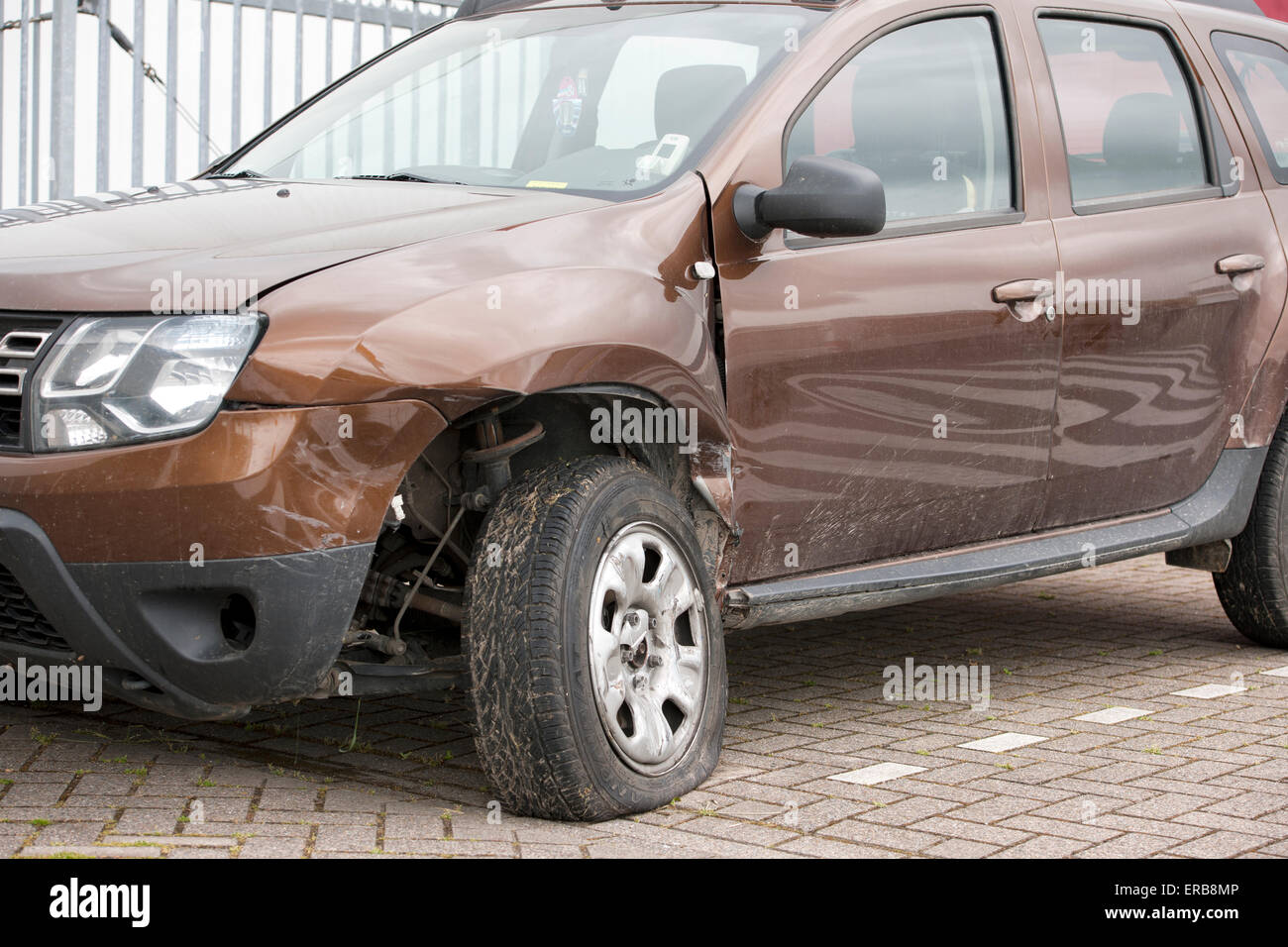 car with serious damage to the front suspension Stock Photo