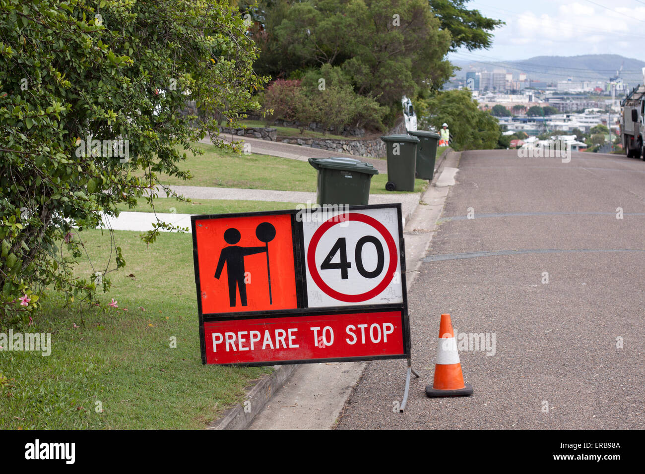 Brisbane, roadwork restricted speed Stock Photo