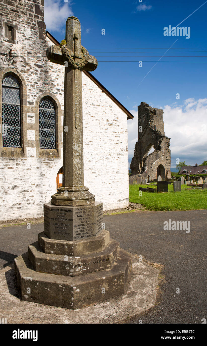 Wales, Carmarthenshire, Talley, St Michael’s Church war memorial and Talley Abbey Stock Photo