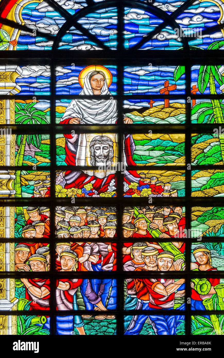 Philippine scene depicted in a stained glass inside the Our Lady of