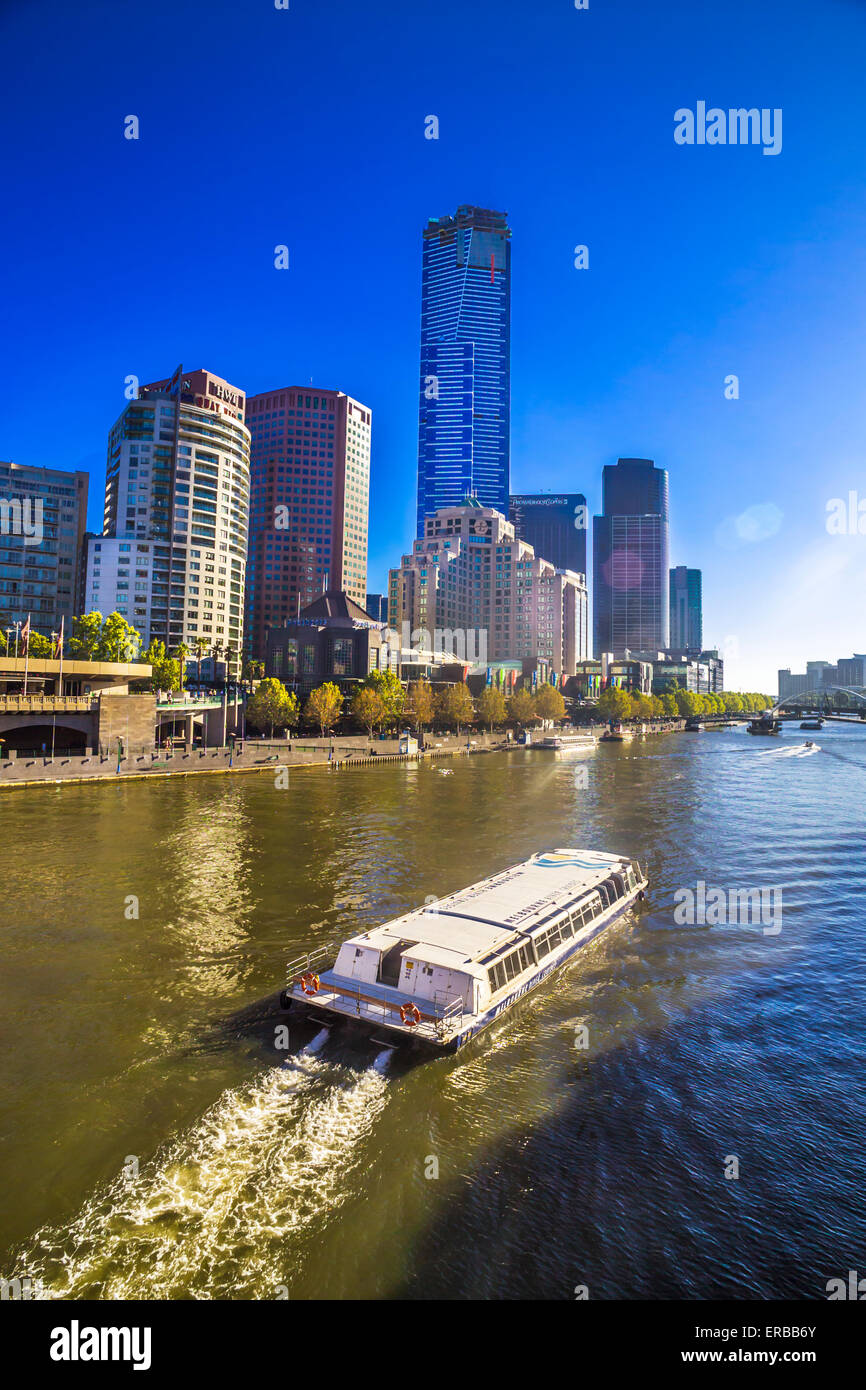 River boat cruise along Yarra River to waterfront precinct of Southgate Southbank, Melbourne Australia Stock Photo