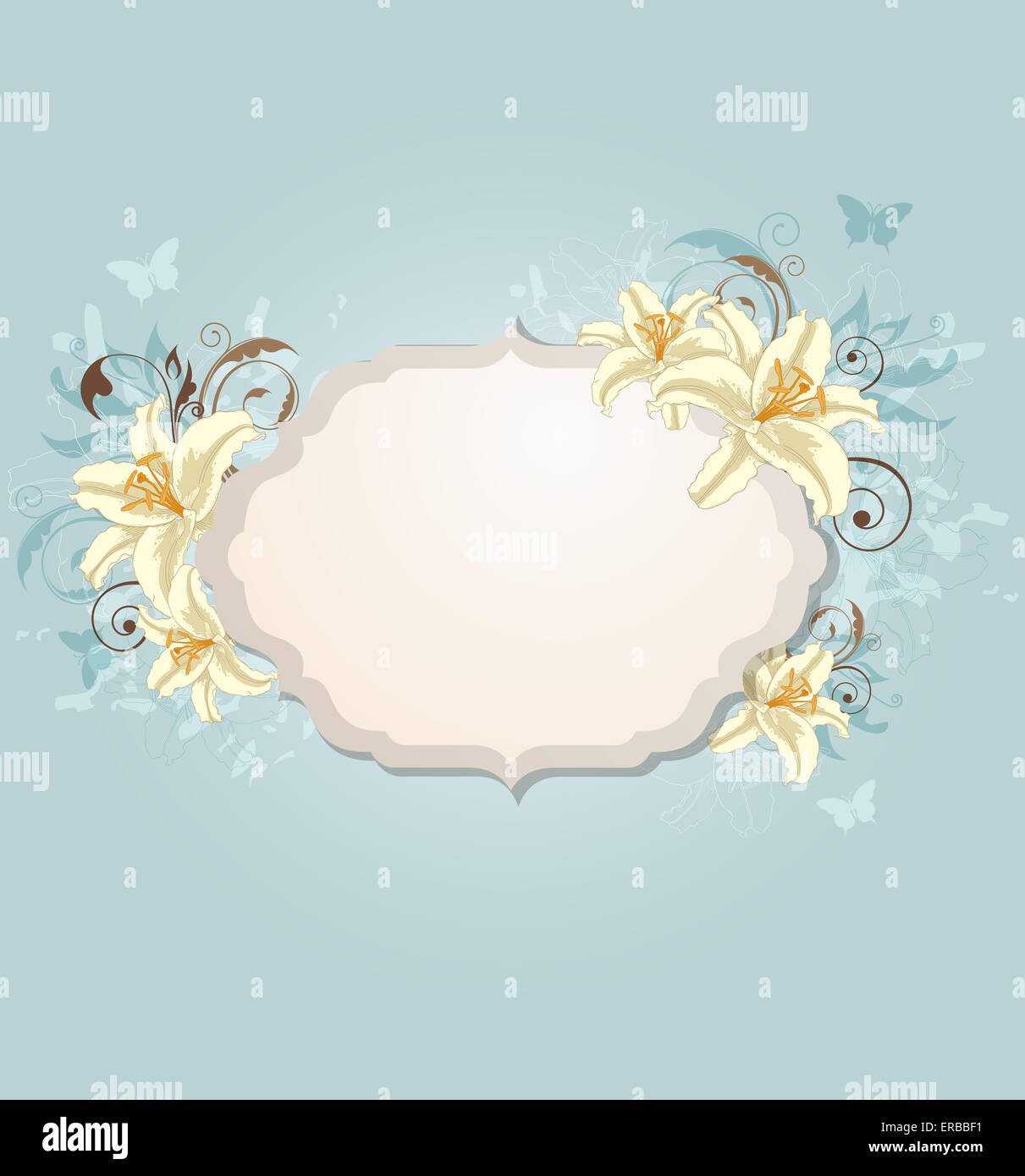 Vintage background with label and flowers Stock Photo - Alamy