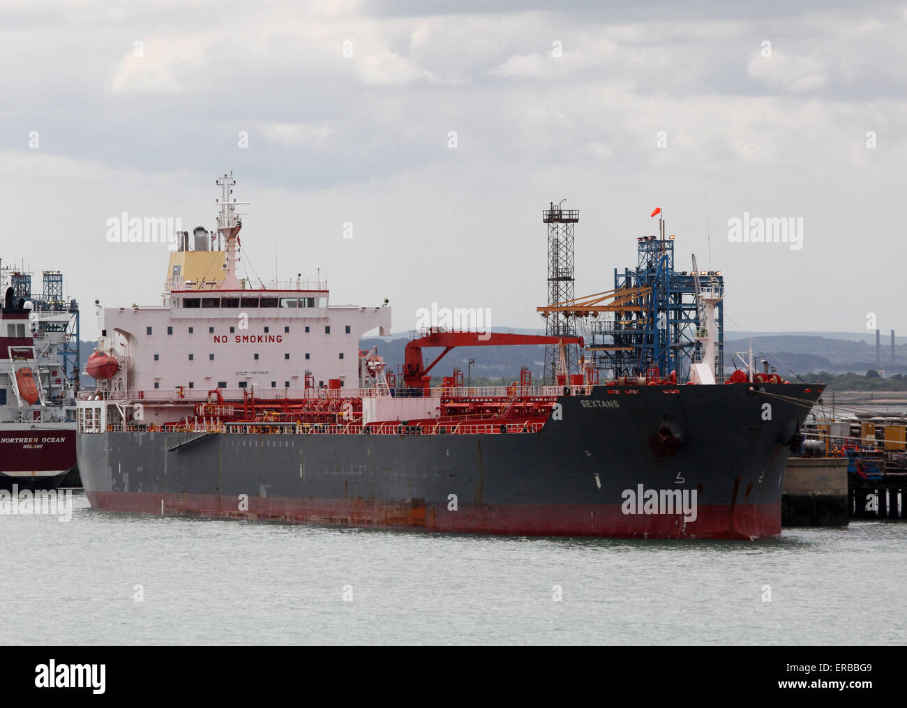 Sextans oil chemical tanker ship pictured at Fawley Refinery near Southampton Stock Photo