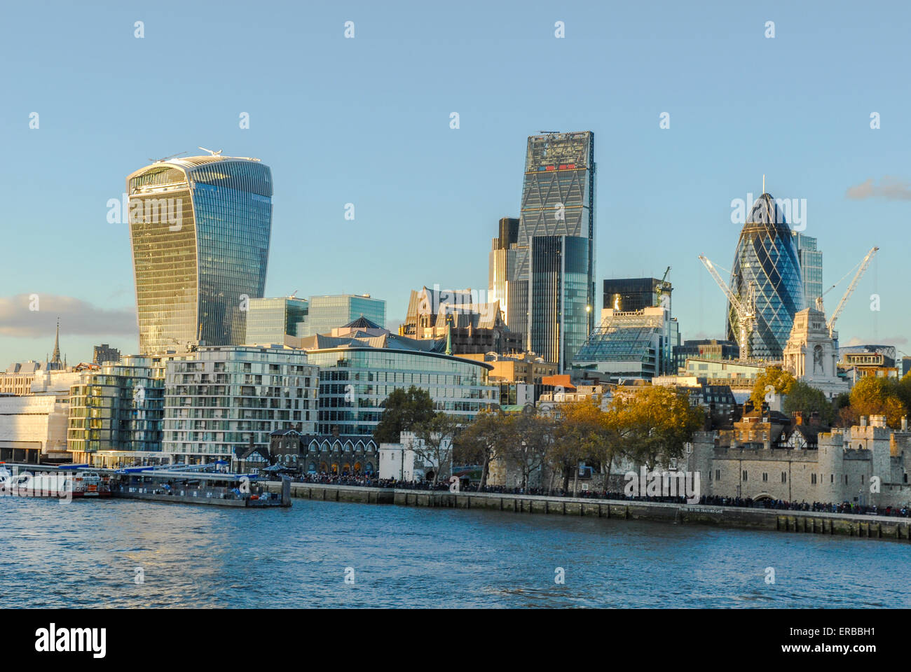 view to London business center from river Thames Stock Photo